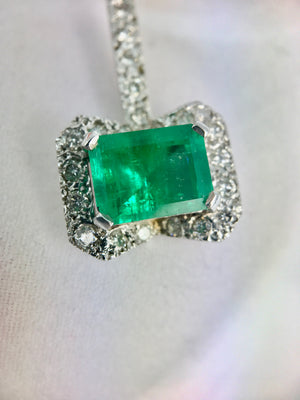 Midcentury Style Emerald and Diamond Drop Earrings 18K