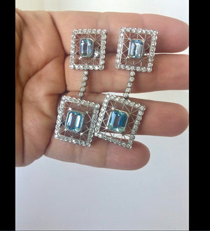 Antique style Aquamarine Diamonds Dangle Earrings 18K