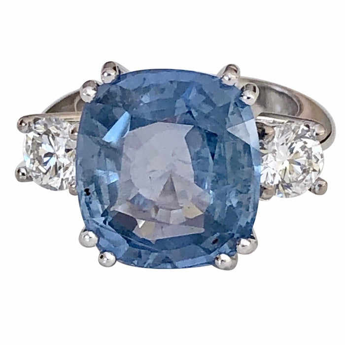 Ceylon Blue Sapphire Unheated Diamond Ring 18K White Gold