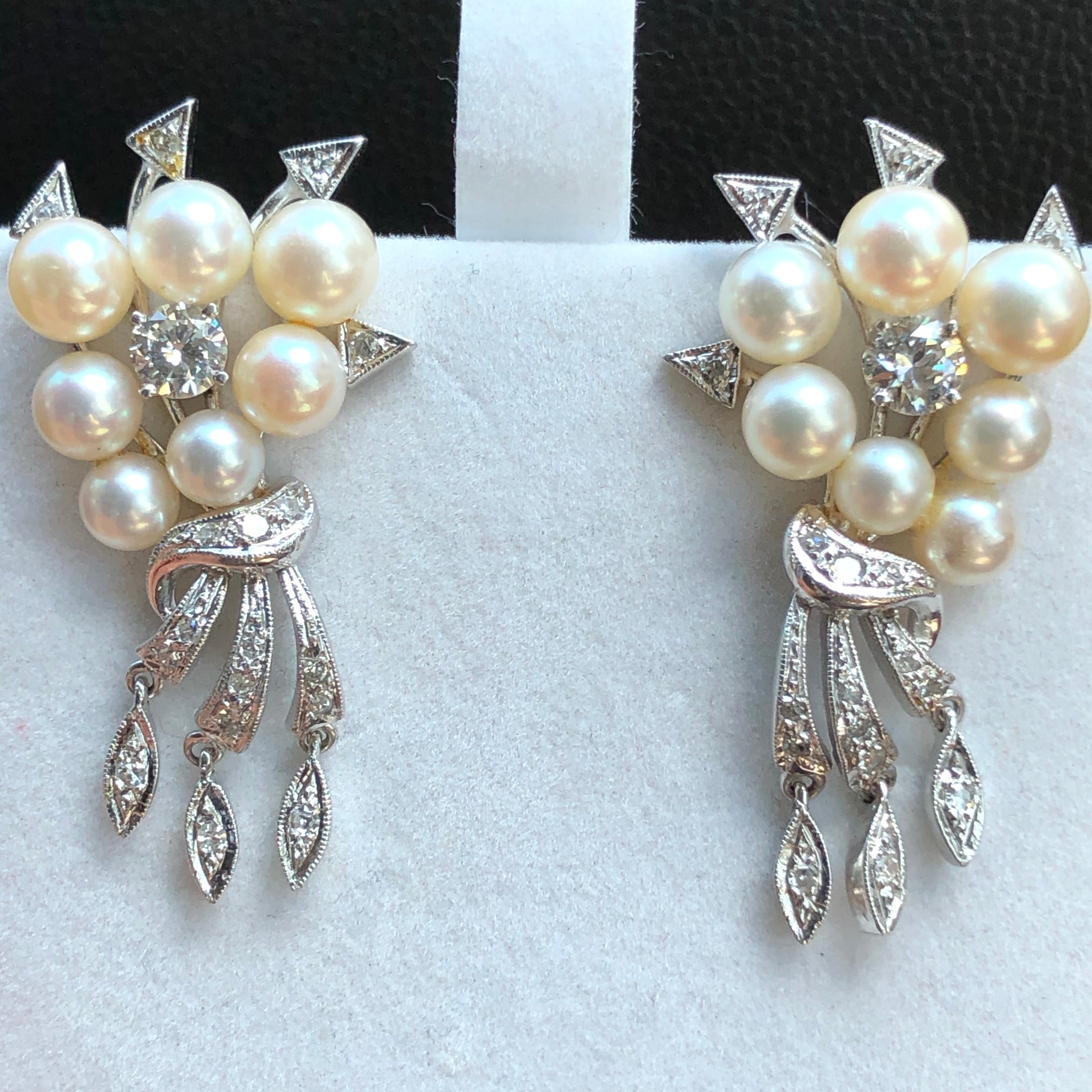 Antique Art Deco Natural Pearl Diamond Drop Earrings