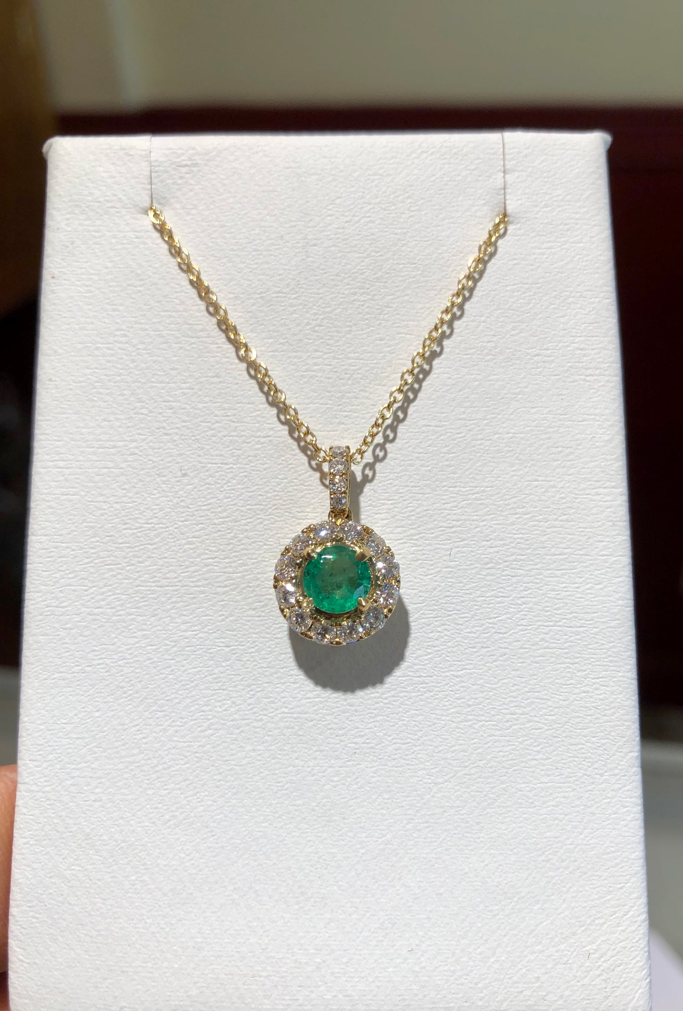 Emerald & Diamond Pendant Necklace Yellow Gold