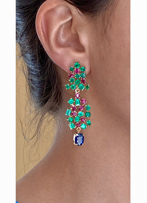 Chandeliers Tutti Frutti Burma Sapphire, Ruby and Colombia Emerald earrings