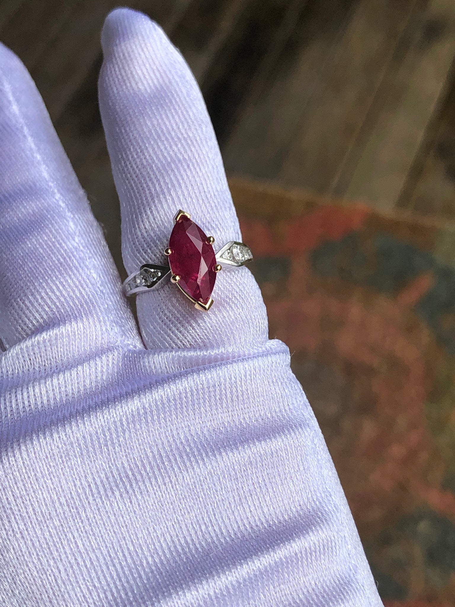 Marquise Natural Ruby Ring with Diamonds platinum & 18K