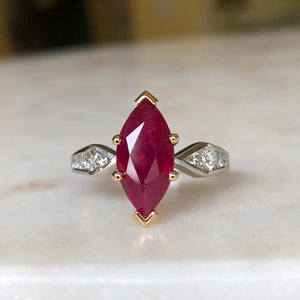 Marquise Natural Ruby Ring with Diamonds platinum & 18K