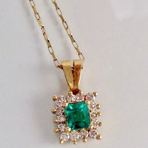 Colombian Emerald Diamond Necklace and Earrings Suite 18K