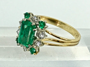 Vintage Colombian Emerald Solitaire Ring with Accents 18K