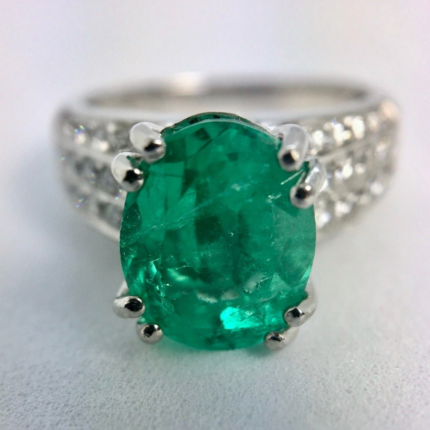 Estate Fine Emerald Diamond Engagement Ring