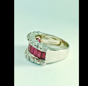Fine Ruby Diamond Band Ring White Gold