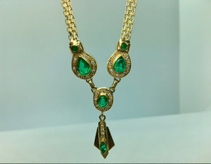 Fine 7.30ct Colombian Emerald Necklace 18K Yellow Gold ...
