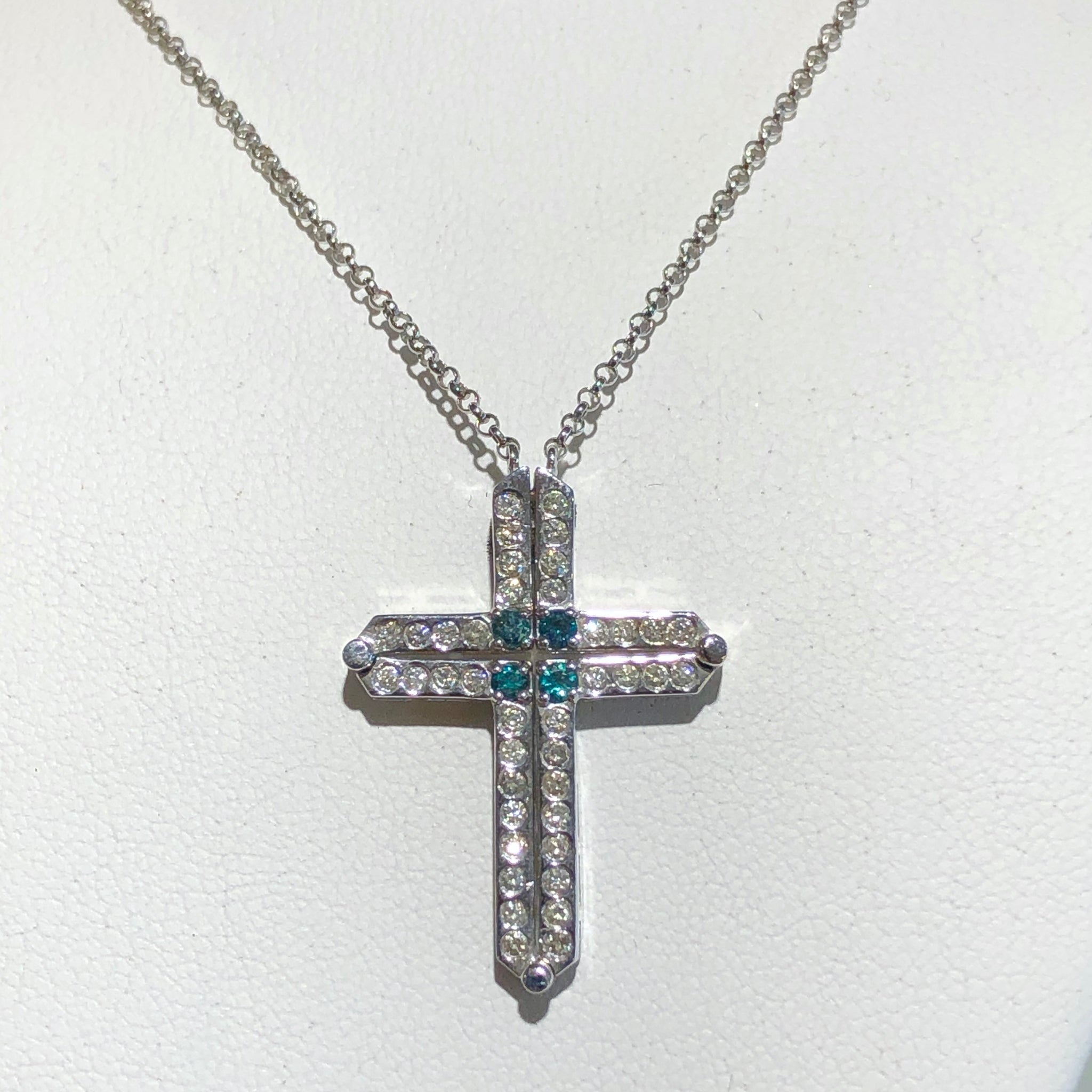 Diamond Cross Necklace 2Way 14K White Gold