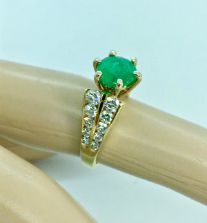 2.50 Carats Natural Round Colombian Emerald Solitaire Ring Diamond Accents 14K