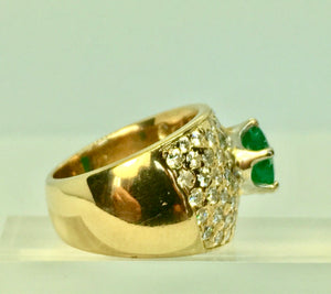 Vintage 4.10 Carat Natural Colombian Emerald Diamond Ring