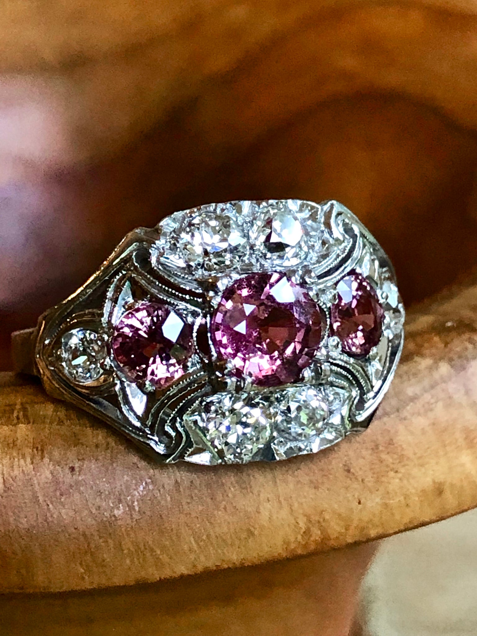Antique Art Deco Sapphire Diamond Palladium Ring