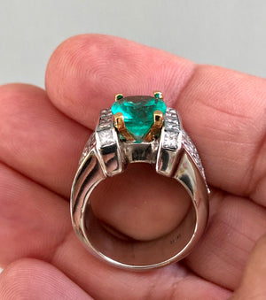 7.56ct Fine Natural Colombian Emerald Diamond Ring Unisex 18K