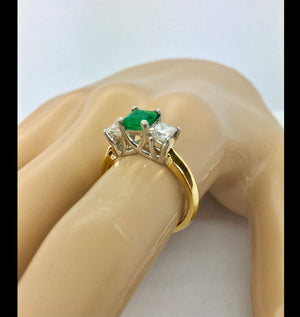 Colombian Emerald & Diamonds Platinum-18K Three Stone Ring