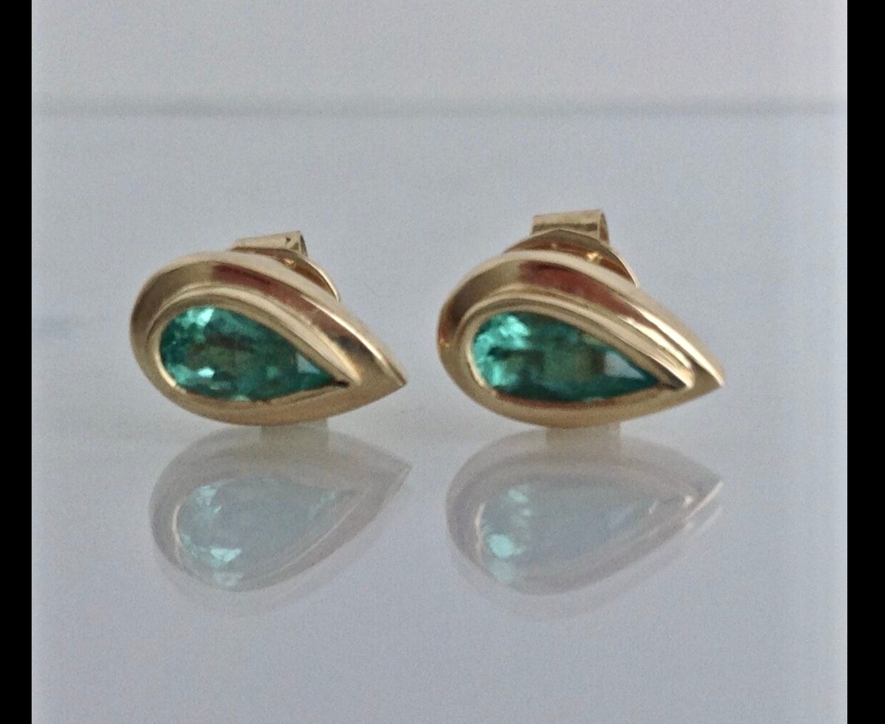 Pear Cut Emerald Dome Stud Earrings 18K Yellow Gold