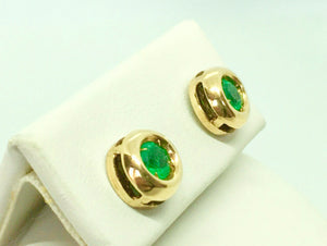 Emerald Stud Earrings Round Emerald 18K Yellow Gold