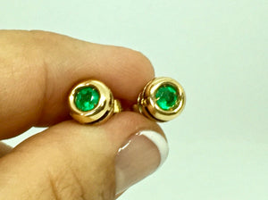 Emerald Stud Earrings Round Emerald 18K Yellow Gold