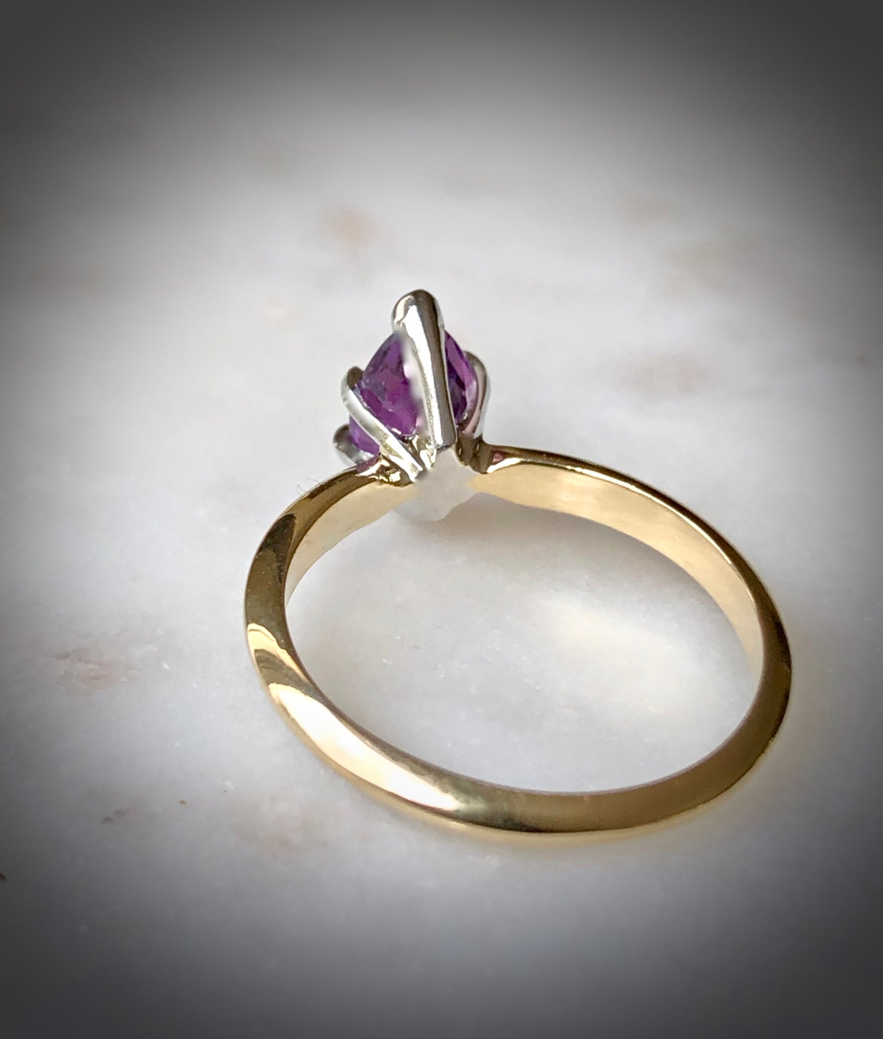 Purple Marquise Sapphire Engagement Ring 18 Karat Gold and Platinum