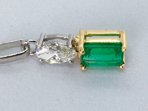 Fine Natural Colombian Emerald Diamond Solitaire Pendant Necklace 18K