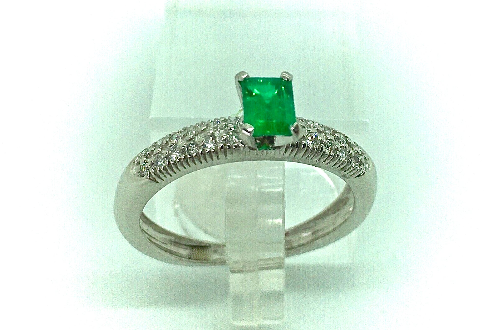 Fine Natural Colombian Emerald Pave Diamond Engagement Ring