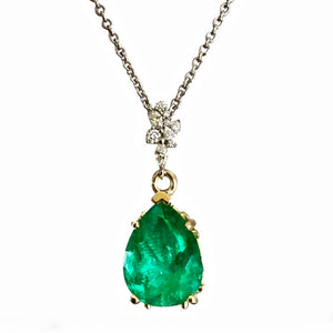 Fine Emerald Diamond Pendant Necklace in 18K and Platinum