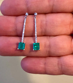 Dangle Colombian Emerald Diamond Earrings Platinum & 18K