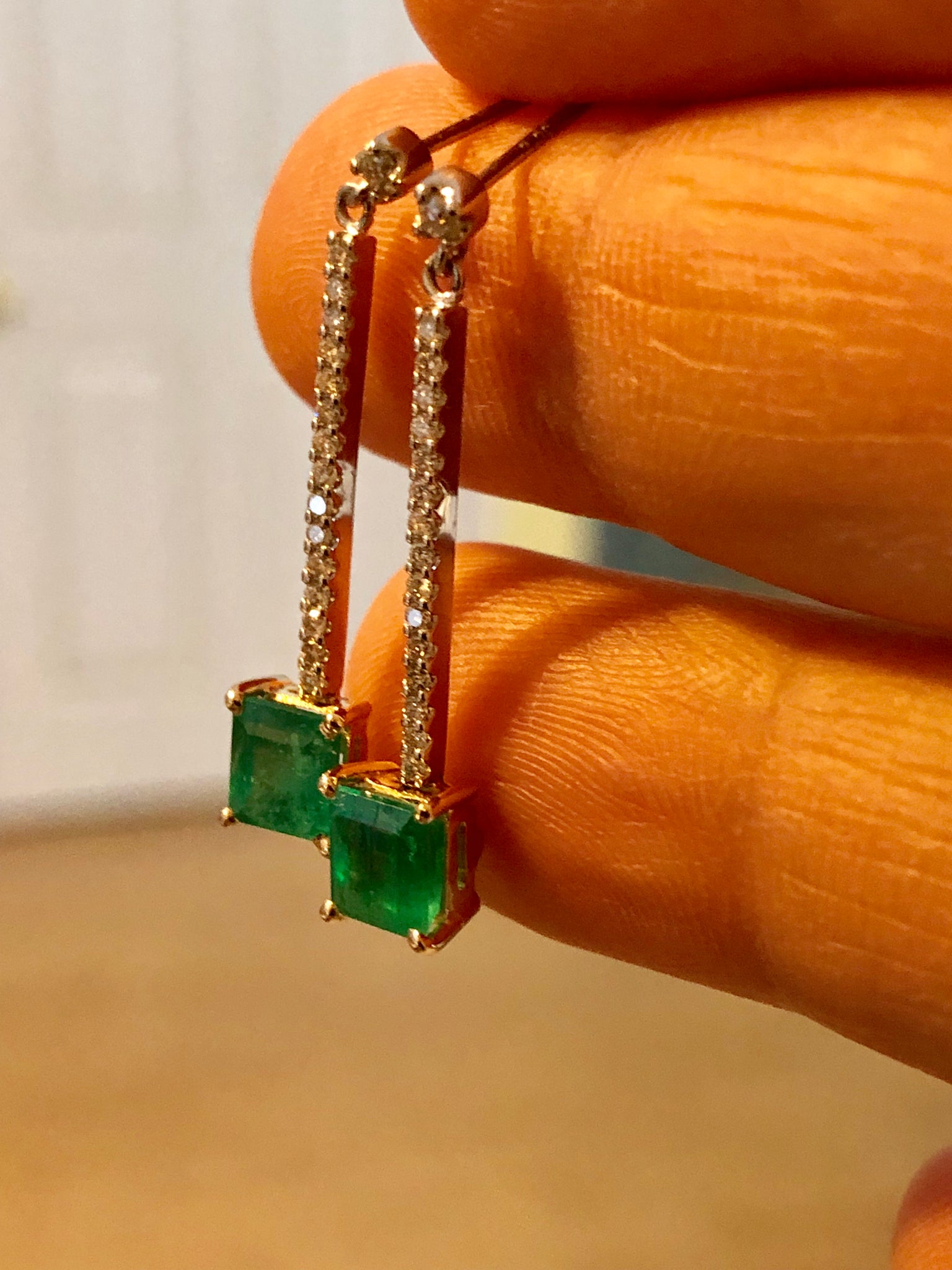 Dangle Colombian Emerald Diamond Earrings Platinum & 18K
