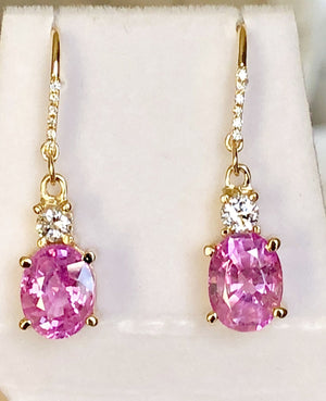 7.25ct Natural Burma Pink Sapphire Diamond Earrings 18k Gold