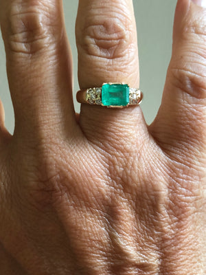 1.60 Carat Vintage Natural Emerald Ring with Diamond Accents 14 Karat Gold