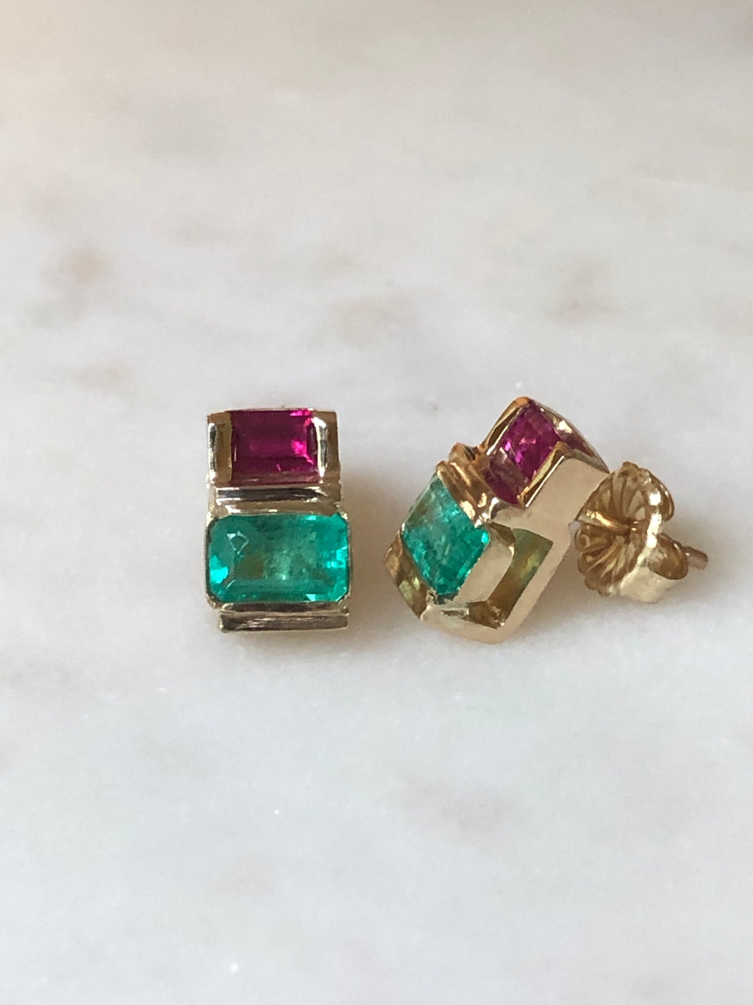 Emerald Ruby 18K Yellow Gold Earrings