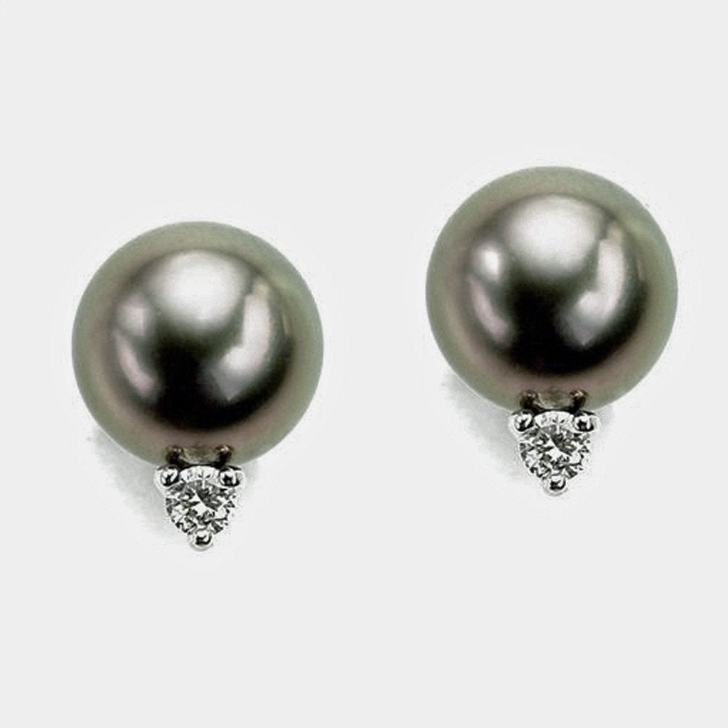 Tahitian Pearls 9.5mm and Diamonds Stud Earrings 14k